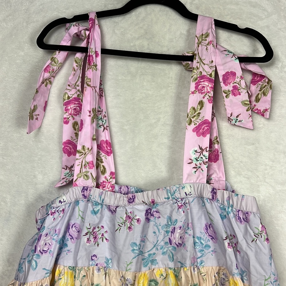 LoveShackFancy Pastel Floral Tiered Mini Dress in Lavender, Pink, Yellow - Picture 10 of 13